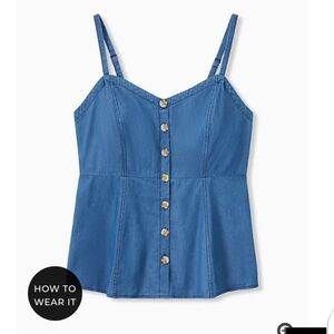 🆕 2X BLUE CHAMBRAY BUTTON FIT & FLARE CAMI